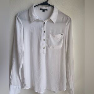 GUESS White Long-Sleeve Polo Shirt